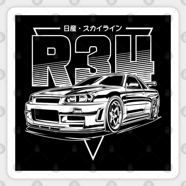 Skyline GTR R34 (White Print) Sticker by idrdesign